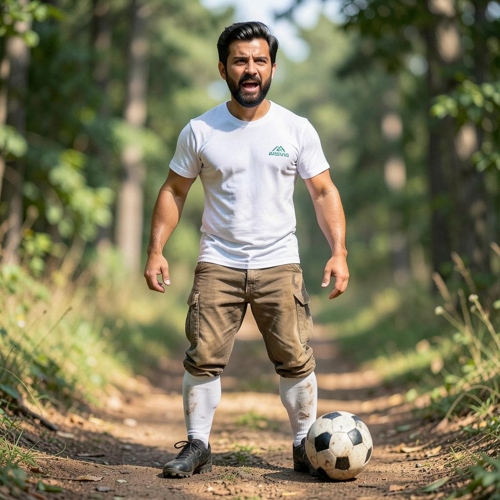 dame un divugo de estic com una pelota y un pentalon cargo y la cumisa de real madrir Science Art