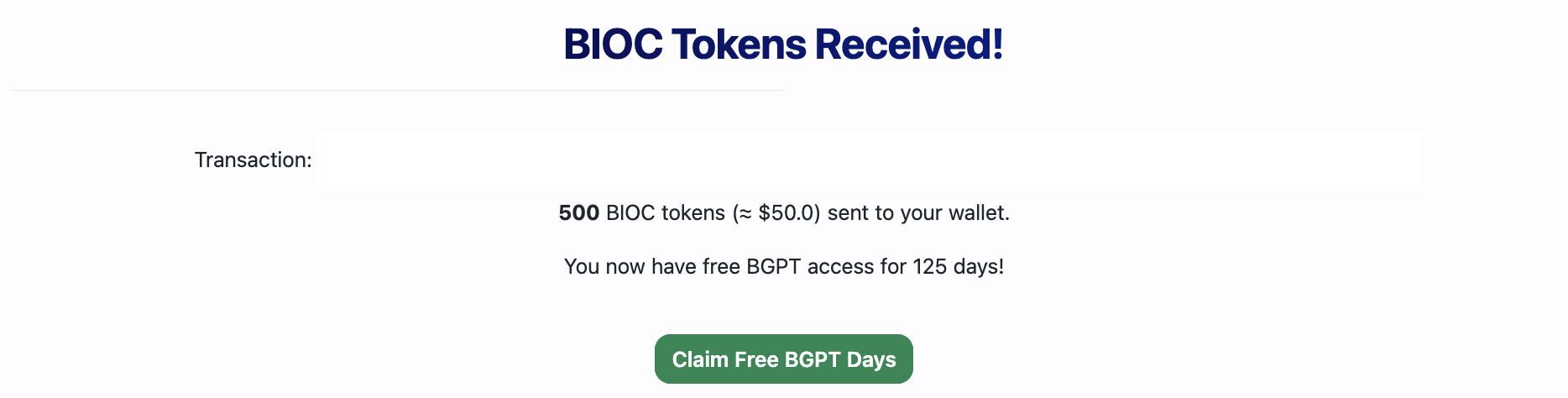 Tokens received